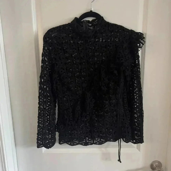 810 IRO Black Long Sleeve Eyelet Blouse Size Small - Picture 1 of 5